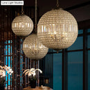 GobekUsa French Country Globe Pendant Chandelier - Crystal-Encrusted Brass Suspension Lamp