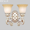 GobekUsa French Country Blossom Wall Sconce - Opaline Glass Lighting with Swirl Arm in Gold