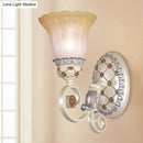 GobekUsa French Country Blossom Wall Sconce - Opaline Glass Lighting with Swirl Arm in Gold