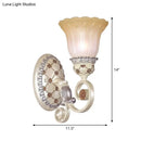 GobekUsa French Country Blossom Wall Sconce - Opaline Glass Lighting with Swirl Arm in Gold