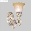 GobekUsa French Country Blossom Wall Sconce - Opaline Glass Lighting with Swirl Arm in Gold