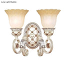 GobekUsa French Country Blossom Wall Sconce - Opaline Glass Lighting with Swirl Arm in Gold