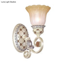 GobekUsa French Country Blossom Wall Sconce - Opaline Glass Lighting with Swirl Arm in Gold