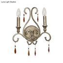 GobekUsa French Country Iron Candle Wall Sconce with Crystal Deco - Aged Silver 2-Light Fixture