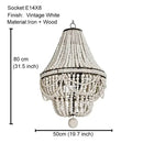 GobekUsa French Country Wood Bead Chandelier: 3/5 Lights Princess Decorative Hanging Fixture