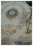 Hand-Tufted Wool Area Rug - Aubusson Ivory Light Green Charcoal