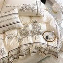GobekUsa French Embroidered Cotton Bedding Set Queen Duvet Cover Luxury 100s, High-End Quality