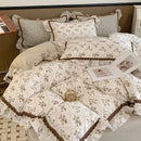 GobekUsa French Floral Bedding Set, 100% Cotton, Ruffles, Duvet Cover, Bed Sheet, Pillowcases