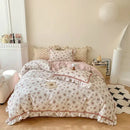 GobekUsa French Floral Bedding Set, 100% Cotton, Ruffles, Duvet Cover, Bed Sheet, Pillowcases