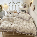 GobekUsa French Floral Print Double Layer Lace Ruffles Bedding Set