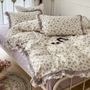 GobekUsa French Floral Print Double Layer Lace Ruffles Bedding Set