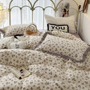 GobekUsa French Floral Print Double Layer Lace Ruffles Bedding Set