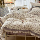 GobekUsa French Floral Print Double Layer Lace Ruffles Bedding Set
