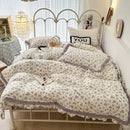 GobekUsa French Floral Print Double Layer Lace Ruffles Bedding Set