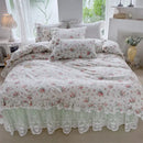 GobekUsa French Floral Print Bedding Set: Duvet Cover, Lace Ruffles, Quilted Embroidery, Pillowcases