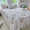 GobekUsa French Floral Print Bedding Set: Duvet Cover, Lace Ruffles, Quilted Embroidery, Pillowcases