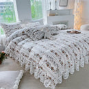 GobekUsa French Floral Print Bedding Set: Duvet Cover, Lace Ruffles, Quilted Embroidery, Pillowcases