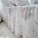 GobekUsa French Floral Print Bedding Set: Duvet Cover, Lace Ruffles, Quilted Embroidery, Pillowcases