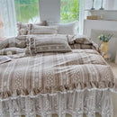 GobekUsa French Floral Print Bedding Set: Duvet Cover, Lace Ruffles, Quilted Embroidery, Pillowcases