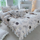 GobekUsa French Floral Print Bedding Set: Duvet Cover, Lace Ruffles, Quilted Embroidery, Pillowcases