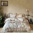 GobekUsa French Flowers Lace Ruffles Bedding Set with Silky Soft Lyocell Cotton