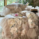 GobekUsa French Flowers Lace Ruffles Bedding Set with Silky Soft Lyocell Cotton
