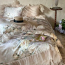 GobekUsa French Flowers Lace Ruffles Bedding Set with Silky Soft Lyocell Cotton