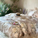GobekUsa French Flowers Lace Ruffles Bedding Set with Silky Soft Lyocell Cotton