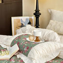GobekUsa French Flowers Lace Ruffles Cotton Bedding Set with Duvet Cover, Bed Skirt, and Pillowcases