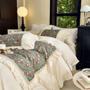 GobekUsa French Flowers Lace Ruffles Cotton Bedding Set with Duvet Cover, Bed Skirt, and Pillowcases