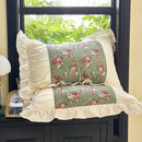 GobekUsa French Flowers Lace Ruffles Cotton Bedding Set with Duvet Cover, Bed Skirt, and Pillowcases