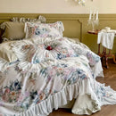 GobekUsa French Flowers Lace Ruffles Princess Bedding Set with 1000TC Egyptian Cotton