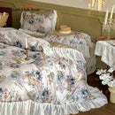 GobekUsa French Flowers Lace Ruffles Princess Bedding Set with 1000TC Egyptian Cotton