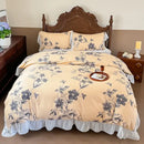GobekUsa French Flowers Lace Ruffles Princess Bedding Set with Bed Sheet Pillowcases