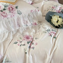 GobekUsa French Flowers Lace Ruffles Princess Bedding Set with Bed Sheet Pillowcases