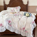 GobekUsa French Flowers Lace Ruffles Princess Bedding Set with Bed Sheet Pillowcases