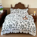 GobekUsa French Flowers Lace Ruffles Princess Bedding Set with Bed Sheet Pillowcases