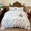GobekUsa French Flowers Lace Ruffles Princess Bedding Set with Bed Sheet Pillowcases