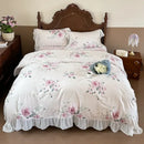 GobekUsa French Flowers Lace Ruffles Princess Bedding Set with Bed Sheet Pillowcases