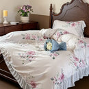 GobekUsa French Flowers Lace Ruffles Princess Bedding Set with Bed Sheet Pillowcases