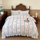 GobekUsa French Flowers Lace Ruffles Princess Bedding Set with Bed Sheet Pillowcases