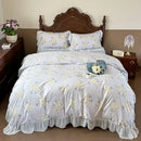 GobekUsa French Flowers Lace Ruffles Princess Bedding Set with Bed Sheet Pillowcases