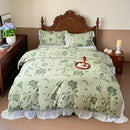 GobekUsa French Flowers Lace Ruffles Princess Bedding Set with Bed Sheet Pillowcases