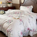 GobekUsa French Flowers Lace Ruffles Princess Bedding Set with Bed Sheet Pillowcases