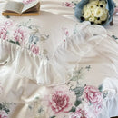 GobekUsa French Flowers Lace Ruffles Princess Bedding Set with Bed Sheet Pillowcases