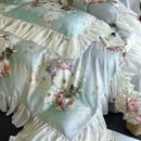 GobekUsa French Flowers Lace Ruffles Bedding Set: Soft Silky Ice Silk for Single Queen King