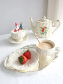 GobekUsa French Garden Cream Ceramic Tea Cup Saucer Set for Elegant Afternoon Tea