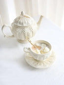 GobekUsa French Garden Cream Ceramic Tea Cup Saucer Set for Elegant Afternoon Tea