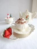 GobekUsa French Garden Cream Ceramic Tea Cup Saucer Set for Elegant Afternoon Tea