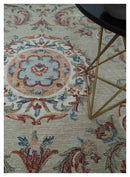 Beige Brown and Blue Aubusson Design Hand Tufted Wool Area Rug